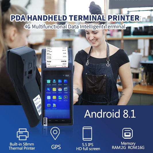 NEWPAS Q1 Handheld Android 12 POS Terminal with 4G NFC Camera to Scan QR Code and 58mm Thermal Printer Mini POS