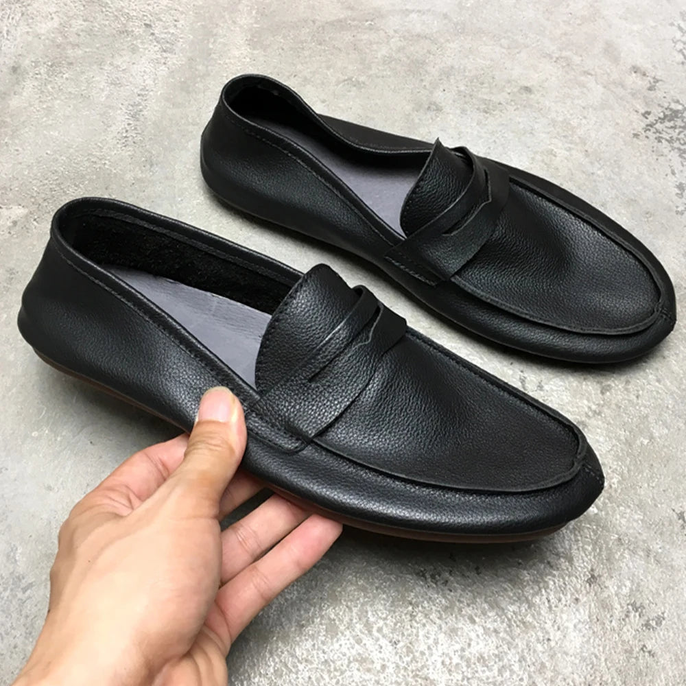 Flat Loafers Soft Leather Soft Sole Slip On Leather Casual Shoes for Men Breathable Comfortable Office Dress Shoes Men Shoes