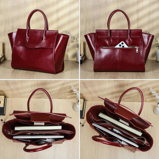 CONTACT'S Genuine Leather Women Business Bags Red Briefcase Luxury Designer Office Ladies Tote Laptop Bag for 14.2" Macbook Pro