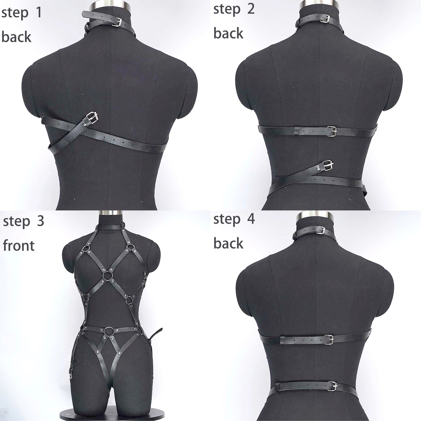 Harness PU Leather Halter Neck Full Body O Ring Strap Adjustable Gothic Festival Club Outfit Accessory