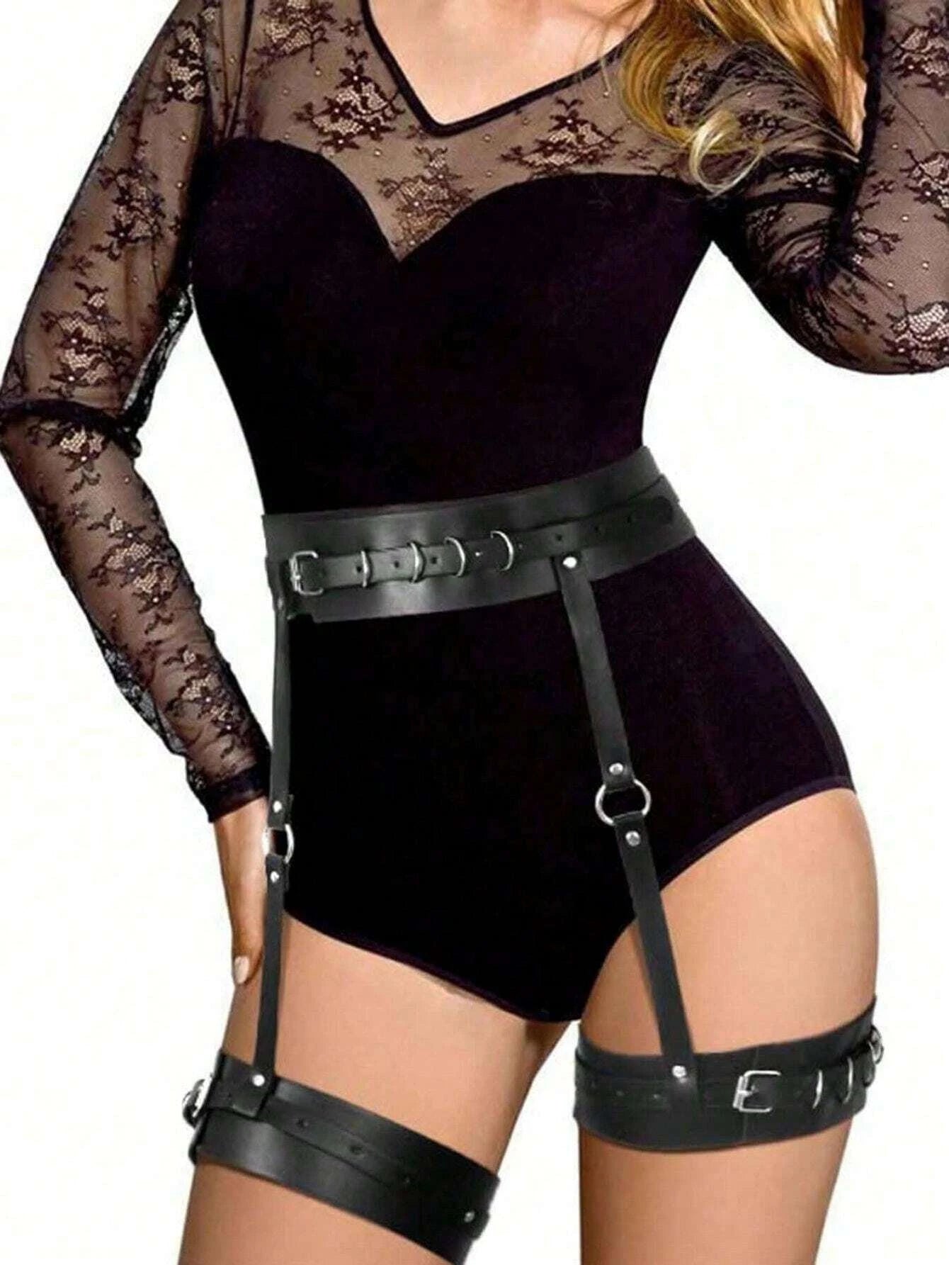 Women Leather Garter Belt Harness Gothic Leg Harness Leather Accessories for Party Dating Leather Leg Harness Belt
