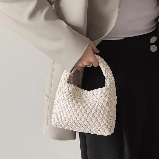 Woven Handbag for Women Soft PU Leather Knitted Tote Bag Fashion Woven Shoulder Bag Summer Beach Hobo Bag Minimalist Clutch