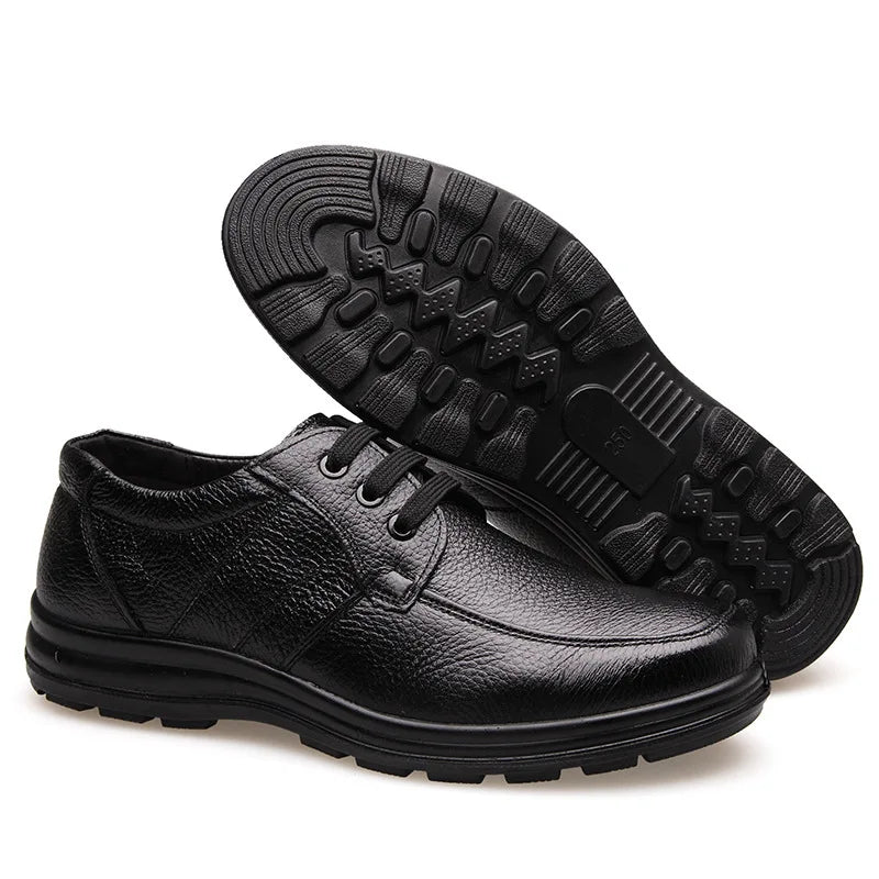 Genuine Leather Shoes Flat Mens Casual Shoes Cowhide Business Brand Male Footwear Soft Comfortable Black