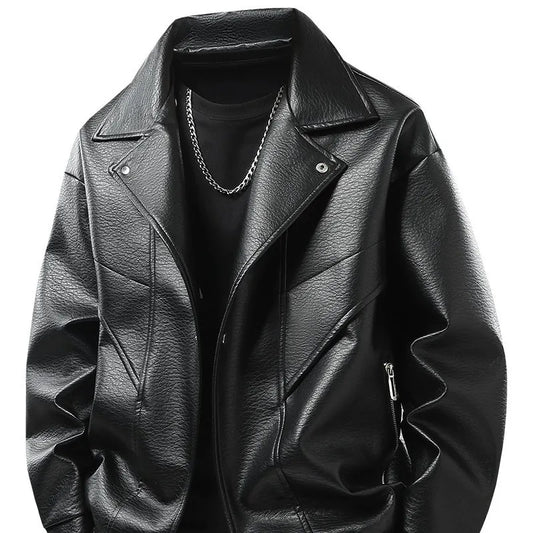 Leather jacket men's version trendy handsome locomotive jacket men's lapel top