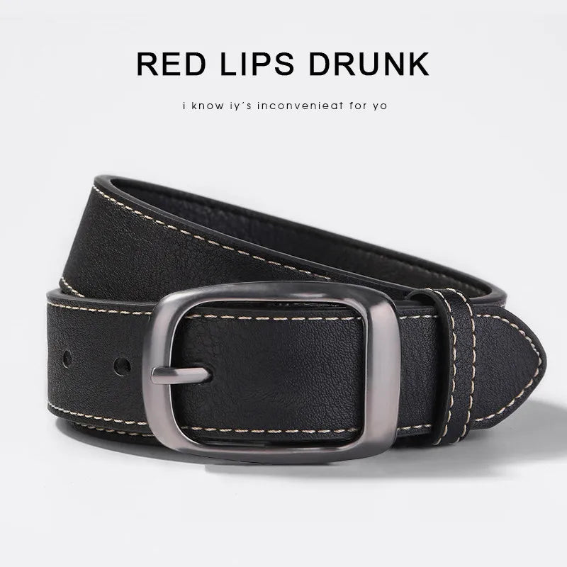 Simple MEN'S Metal Belt Pin Buckle PU Leather Jean Belt Casual High Quality Belt for Men Pants
