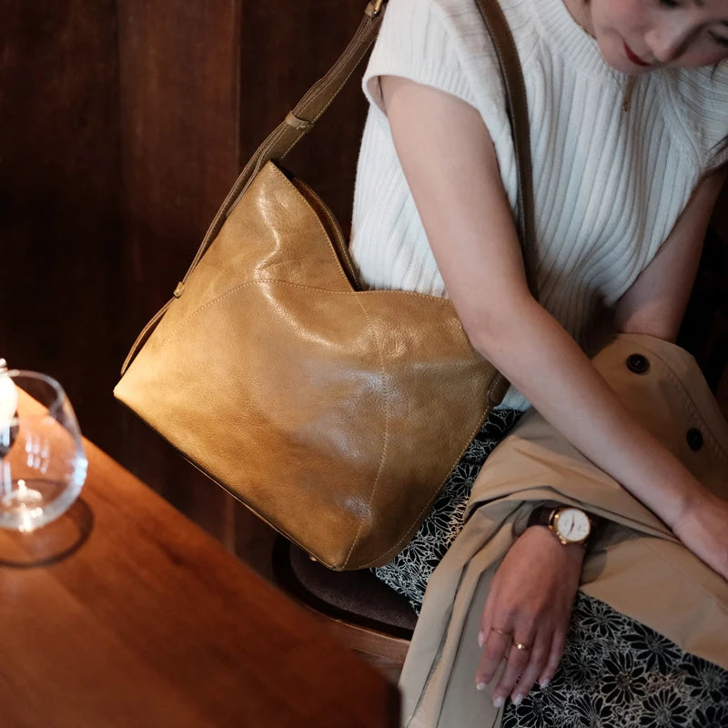 Fashion designers handmade genuine leather women's shoulder bag casual vintage cow leather large-capacity female underarm bag