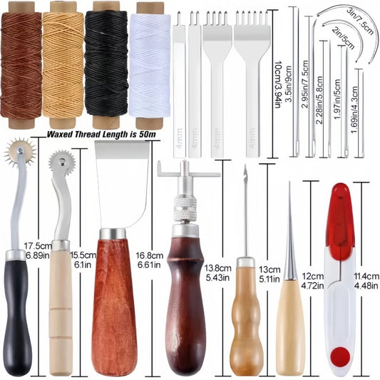 Leather Sewing Kit with Awl Hand Sewing Stitching Needles Thread Leather Craft Tool Kit for Shoes Sofa Tent Carpet