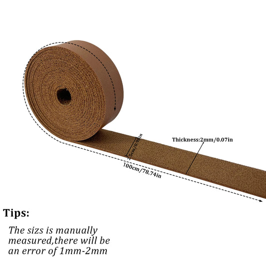 1 Roll of 2.5cm Wide Napa Texture Single Sided Synthetic Leather PU Strip 2mm Thickness for DIY Accessories Bag Strap Pet Collar