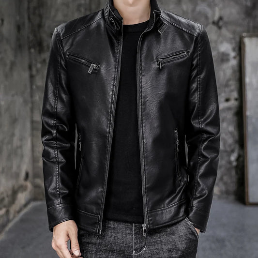 Male Leather Jackets Men Zipper Long Sleeve Fashion Brand Leather Jackets Short Cool Spring Autumn Biker Men Plus Size Jacket