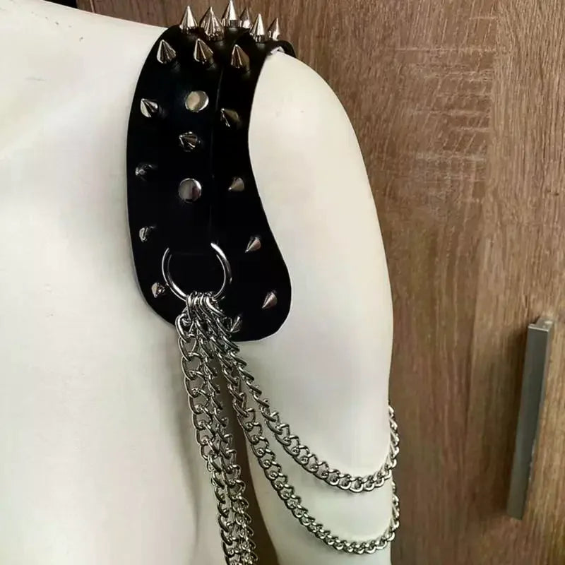 Leather Shoulder Armor Unisex Rivet Chain Tassel Metal Epaulet Accessories Women Men Fashion Punk Costume Party Gift Trendy
