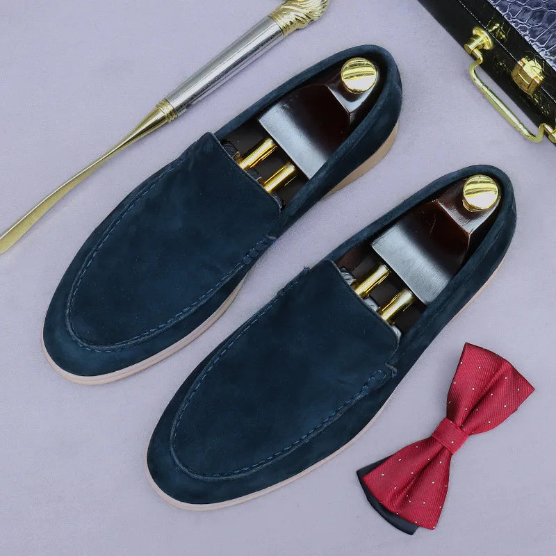 Matte Suede Men's Shoes Genuine Leather Retro Low-Top Shoes Business Slip-On Cow Suede Slip-On Soft Men's Casual Leather Shoes