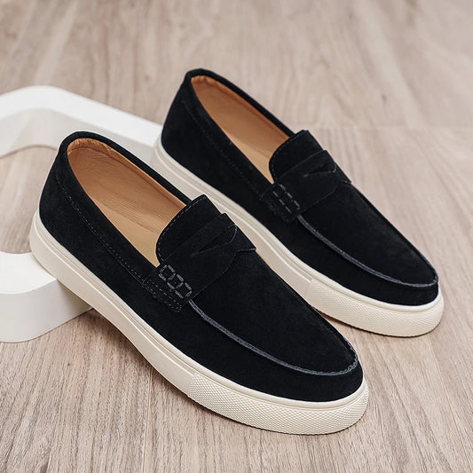 Suede Leather Men's Casual Shoes Fashion Comfortable Loafers Breathable Slip on Walking Footwear Platform Lightweight Work Shoes