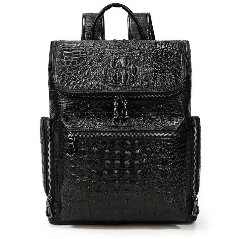 Crocodile Genuine Leather 15.6 inch Laptop Backpack Men Travel Bags Bagpack Waterproof Big Backpack For Teenager Schoolbag