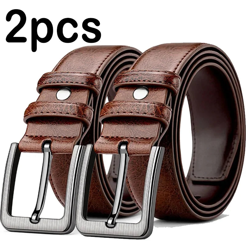 2pcs High Quality PU Leather Men's Belt, Casual and Business Needle Buckle Belts, Masculine Design, Fashion Novelty Waistband
