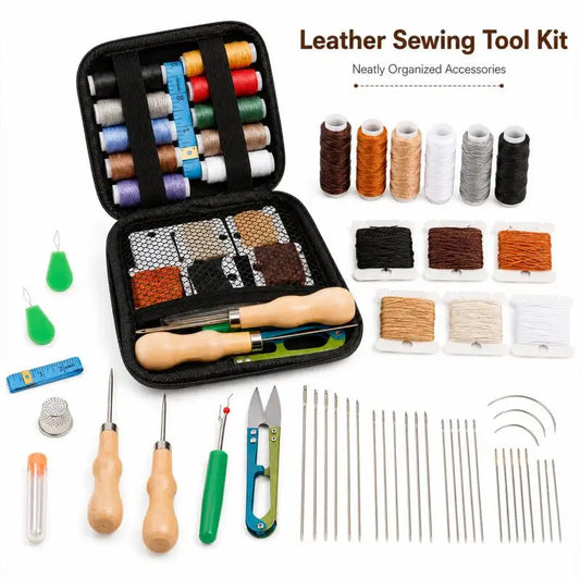 Leather sewing tool set, with waxed thread and needle threader, suitable for leather sewing DIY craft accessory set