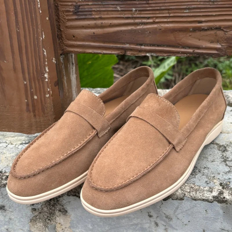 Men's Suede Leather Comfort Loafers, Flat Casual Slip-on Shoes, Fashion Suede Flats, Classic Round Toe Soft Leather Loafers 2025