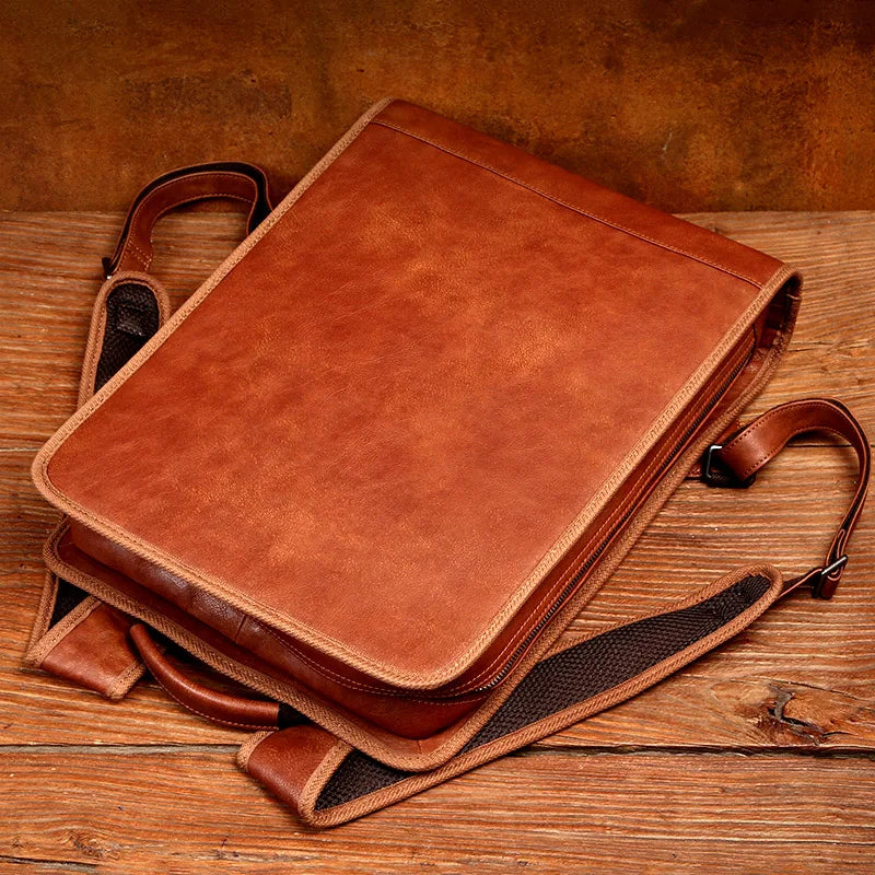 Leather shoulder bag men's business leisure first leather computer bag leather travel backpack