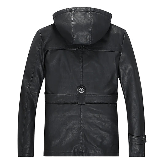 Leather Jackets Outwear Brand Clothing Men's Leather Jackets Winter New Thick Mens Fashion Style Hooded Motorcycle PU Coats Male