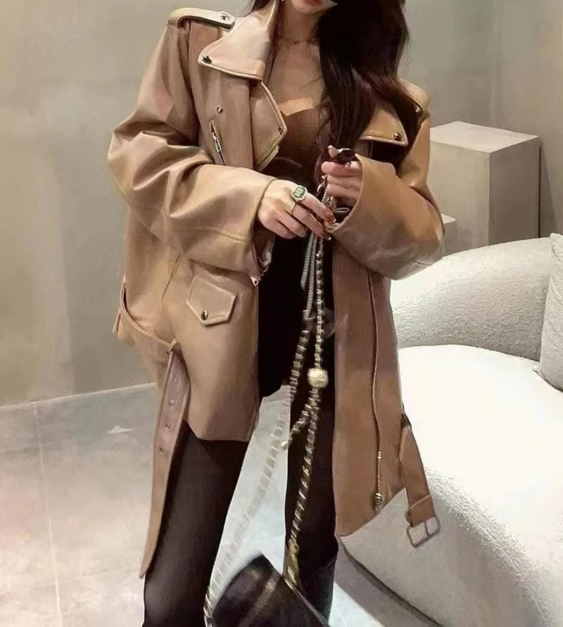 Black Leather Jacket for Women 2025 Spring and Autumn New Loose Fashion Versatile High-end Feel