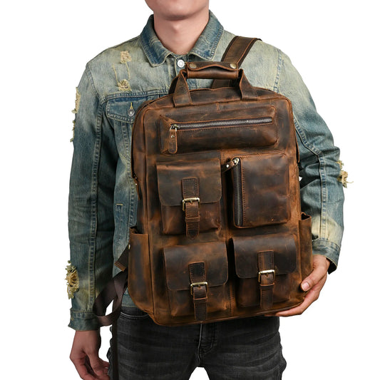 Men Original Leather Fashion Travel University College School Book Bag Designer Male Backpack Daypack Student Laptop Bag 1170