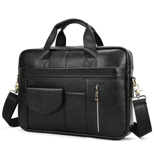 Best-selling business men's genuine leather briefcase with large capacity - 14-inch laptop carrying case - top-grade cowhide bag