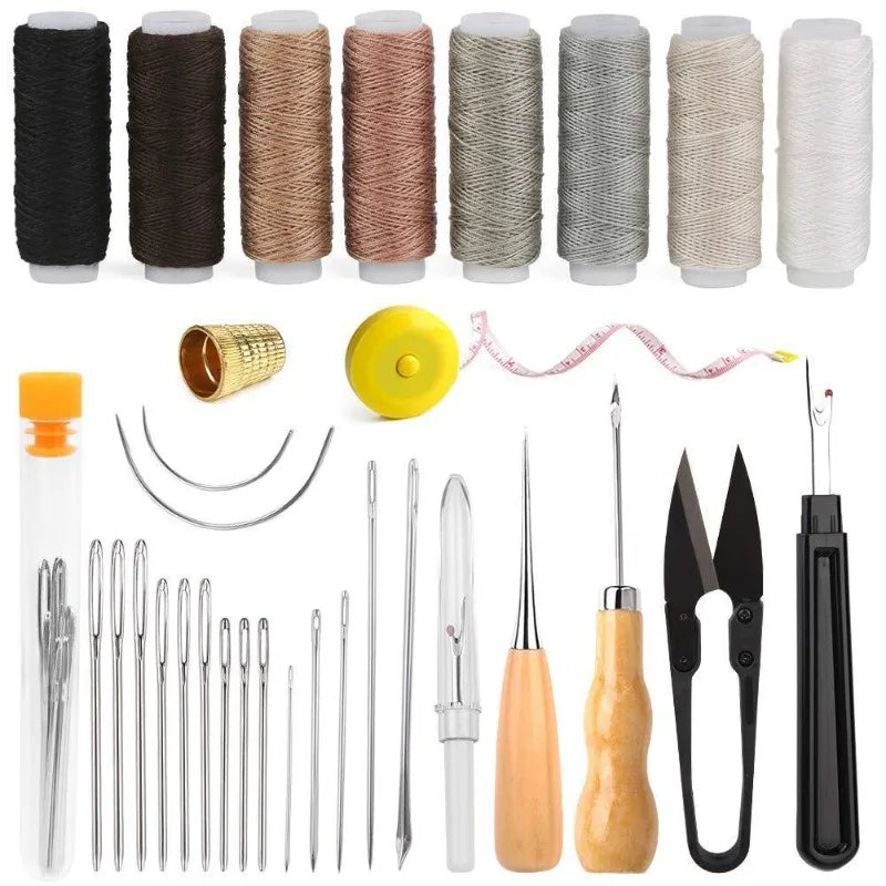 Leather Working Crafting Tools Kit Sewing Kit Waxed Thread Hand Quilting Needles Stitching Punch DIY Leather Tools Set
