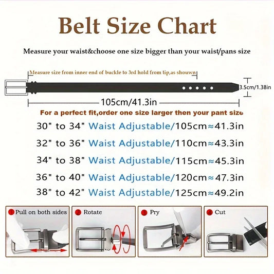 1pc Men's Business Genuine Leather Cowhide Belt, Rotating Pin Buckle Casual Belt For Men, Double-sided Wear Belt