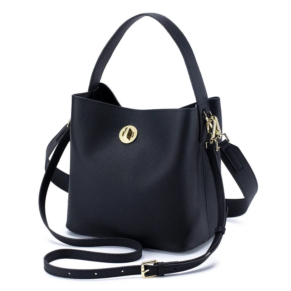 2025 New Genuine Leather Tote Bag for Woman Casual Real Cow Leather Bucket Handbag Fashion Ladies Shoulder or Messenger Bags