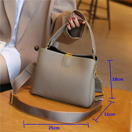 Women's Genuine Leather Handbag Luxury Bucket Style Casual Lady Fashion Shoulder Crossbody Messenger Bag for Girls 2025 Hot Sale