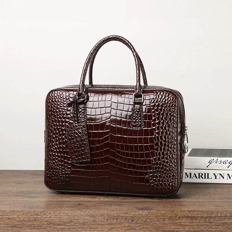 2025 New Luxury Alligator Pattern Genuine Leather Business Men's Briefcase Male Shoulder Bag Men Messenger Laptop Computer Bag