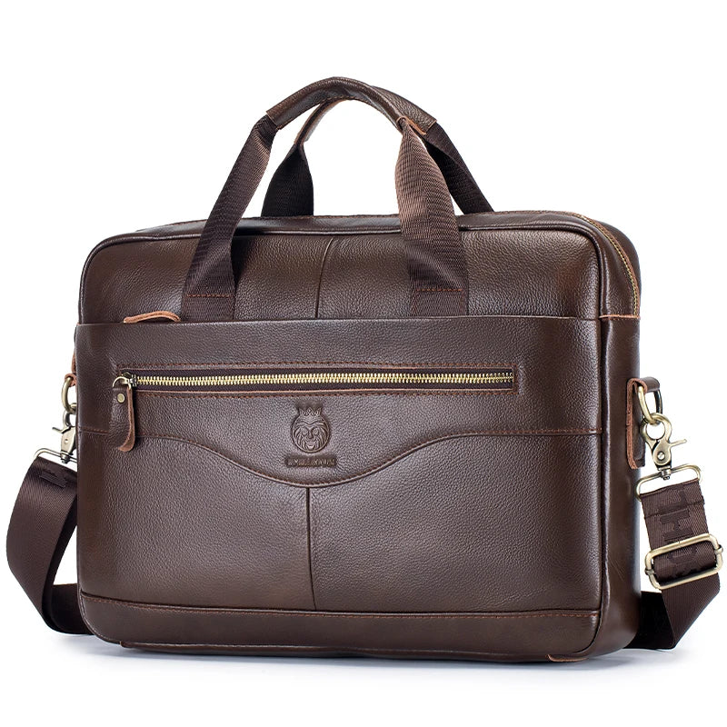 Men's Genuine Leather Luxury Briefcase 15.6 Inch Laptop Bag Business Office Handbag Computer Bag