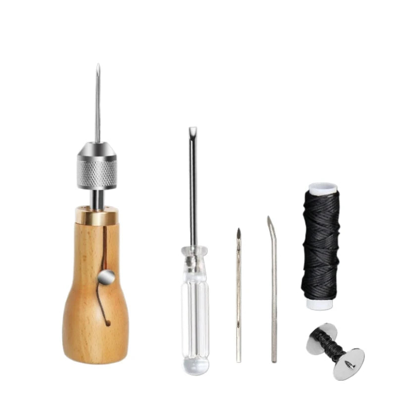 DIY Leather Sewing Awl Kit Waxed Thread Hand Sewing Tools Leather Craft Edge Stitching Belt Strips Shoemaker Canvas Repair Tools