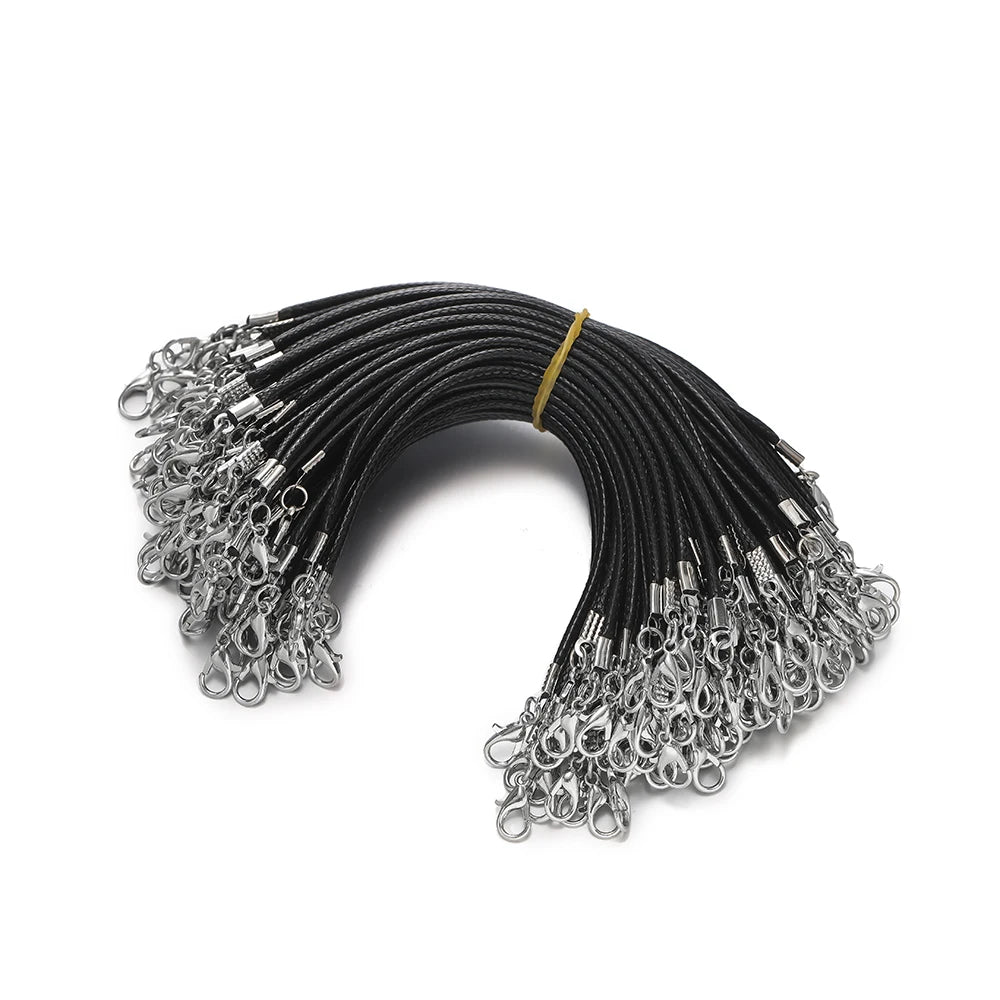 10pcs 2mm PU Leather Wax Thread 13cm Braided Strings With Alloy Lobster Clasp Bracelet Cord for DIY Jewelry Making Supplies