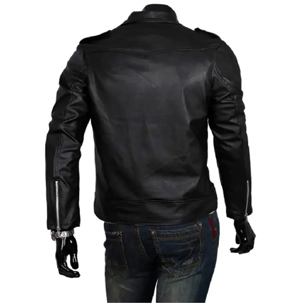 Men Leather Jacket Slim Fit Motorcycle Jacket Zipper Casual Coat Spring Autumn Winter