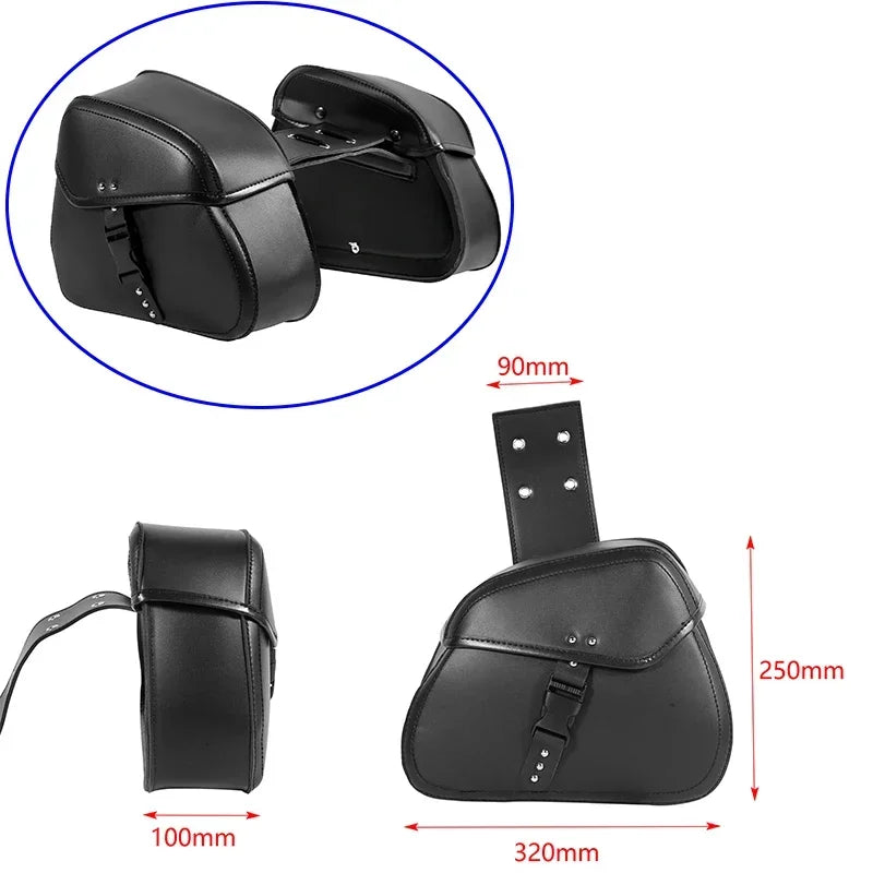 1 Pair Motorcycle Saddlebags with Cup Holder Panniers Rear Side Bags Luggage Storage PU Leather Large Capacity Waterproof
