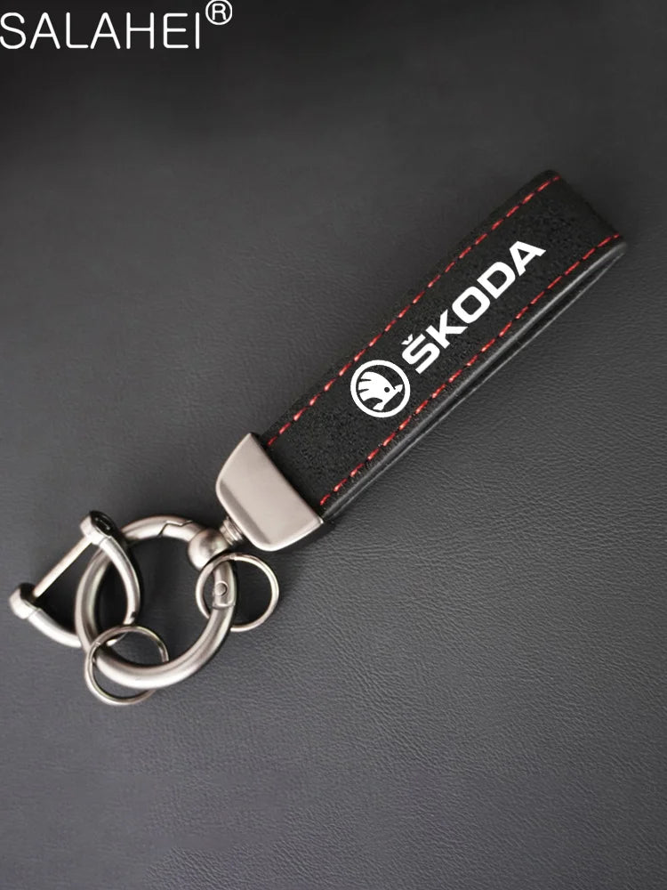 For Skoda Octavia Fabia Rapid Superb Kodiaq Scala Karoq Citigo Kamiq Roomster Enyaq Car Accessories Leather Car Lanyard Keychain