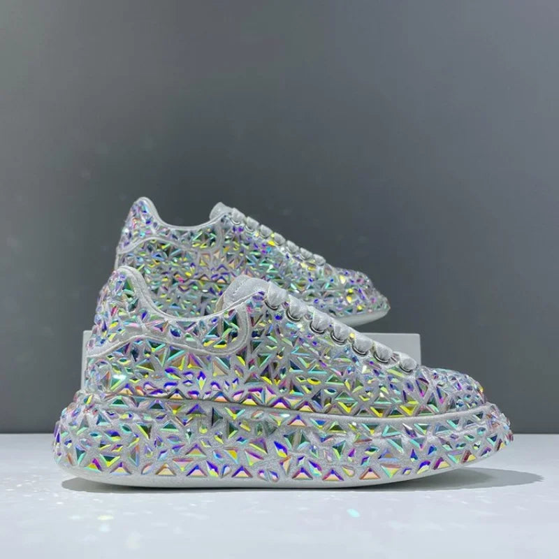 Leather Women Shoes Autumn Spring New Style Fashion Platform Shoes Ins Platforms Sneakers Tide Shine Bling Rhinestone Shoes