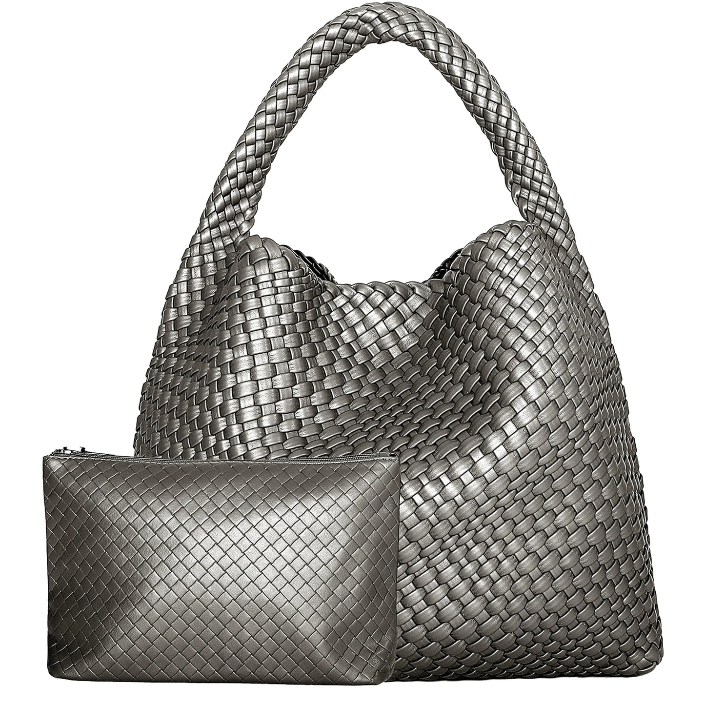 Woven Tote Bag for Women Large Woven Handbag Soft Leather Shoulder Bag Work Shopper Summer Beach Travel Tote Bag with Purse