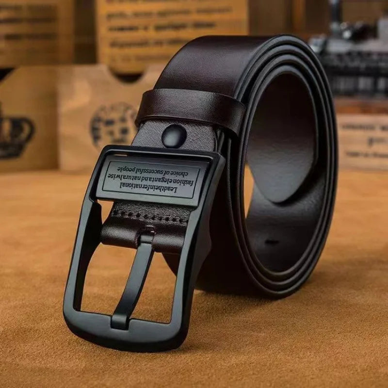 New Men's Leather Belt, Black Buckle, New Style, Fashionable, Trendy, Retro, Light Luxury, Casual, Versatile, Pin Buckle