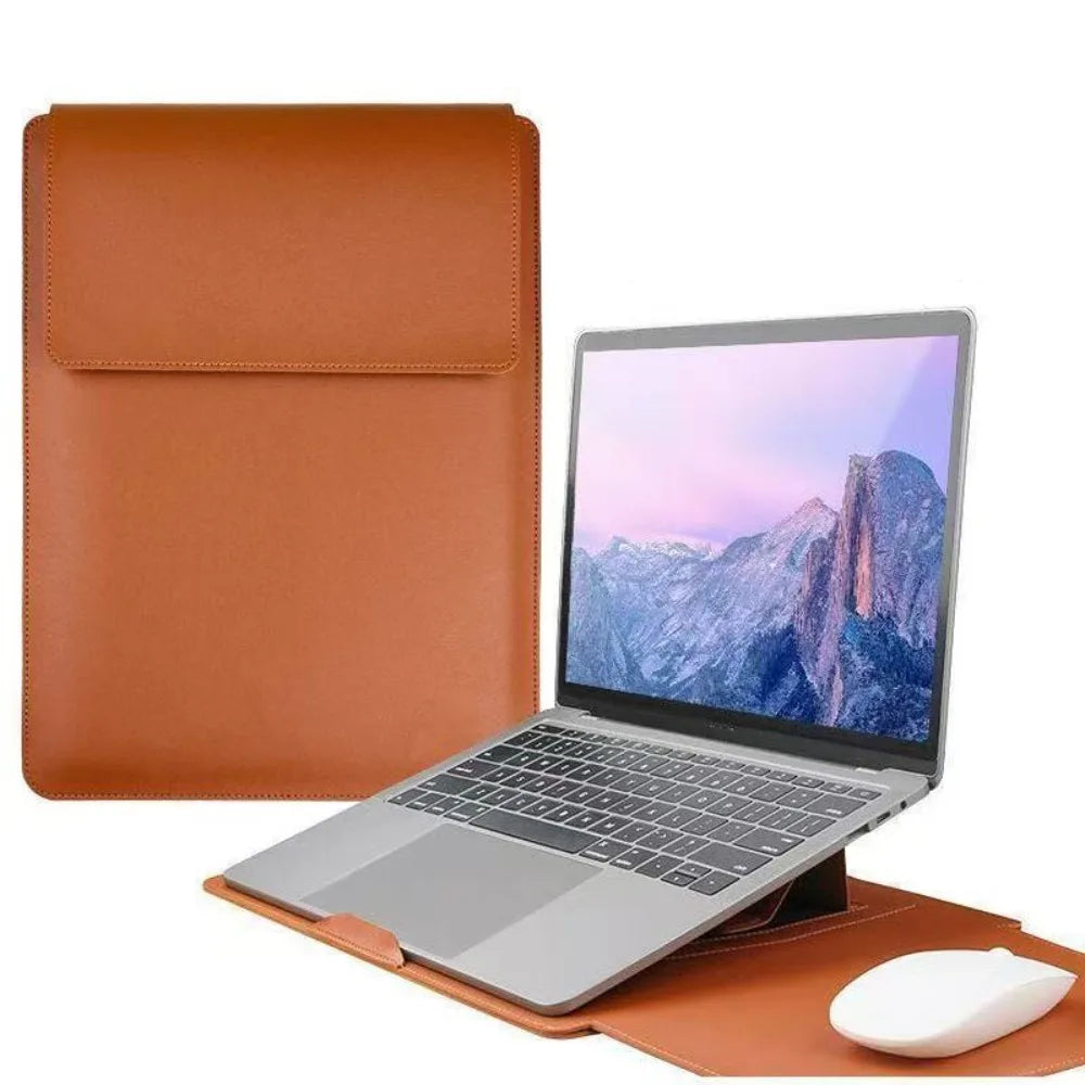 PU Leather 14 Inch Laptop Sleeve Bag Waterproof Adjustable Laptop Sleeve Case Ultra-thin Stain-resistant Laptop Stand Office