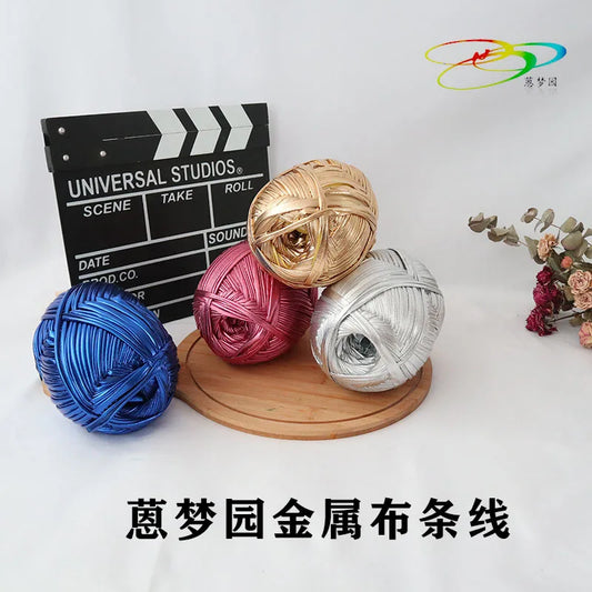 200g Advanced customized metal texture strip thread handmade DIY woven bag material luminous bright leather material