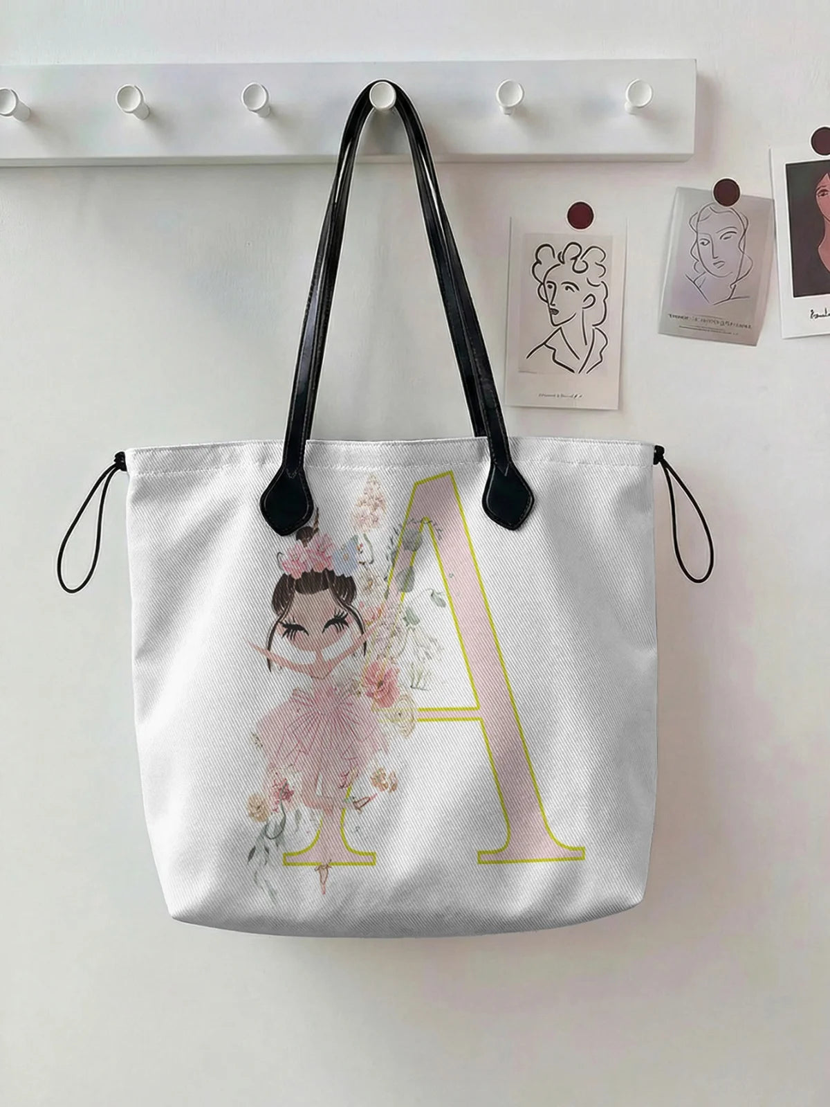 Printed handbag for women, large capacity leather handle shopping bag, casual shoulder bag