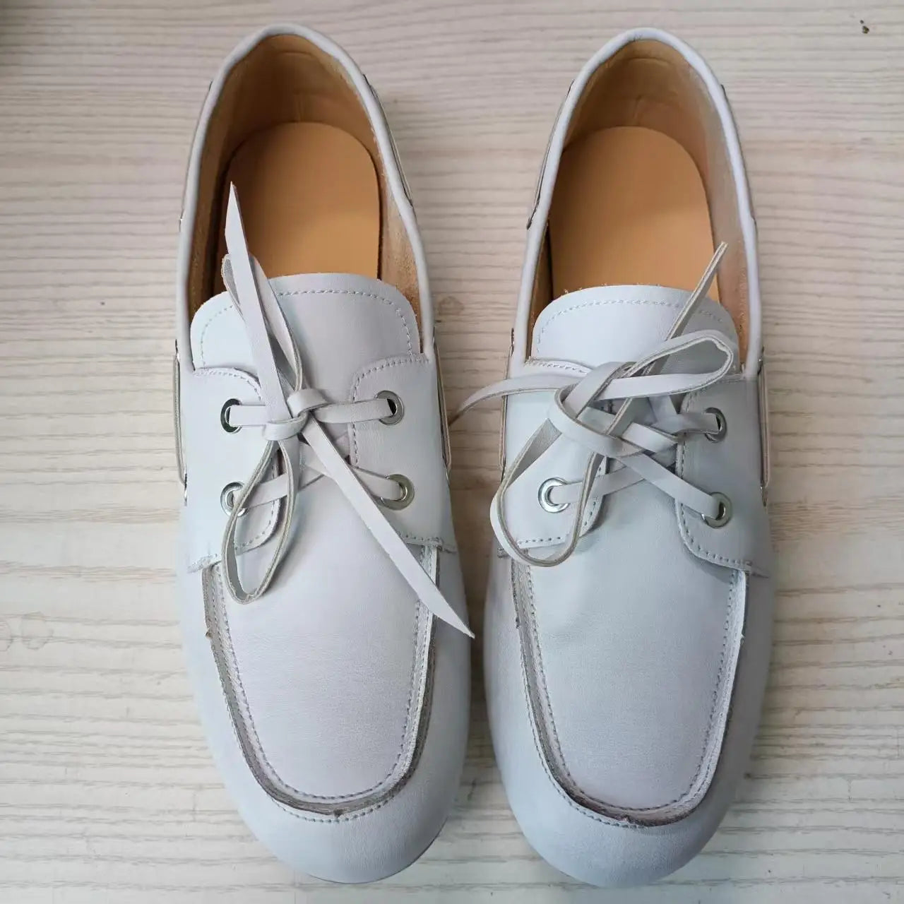 Leather Shoes for Women 2026 Spring and Autumn Sheepskin Worn Dirty Tied Soft Soled Loafer Shoes Retro One Foot Women's Shoe