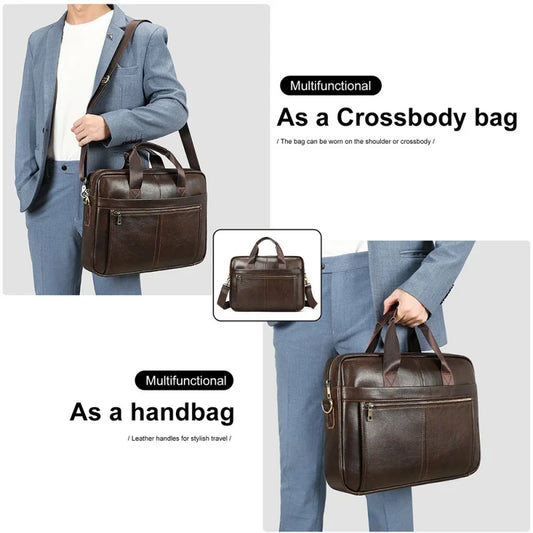 Men's Fashionable Genuine Leather Business Briefcase with Large Capacity151-inch laptop handbag made of top-grade cowhide