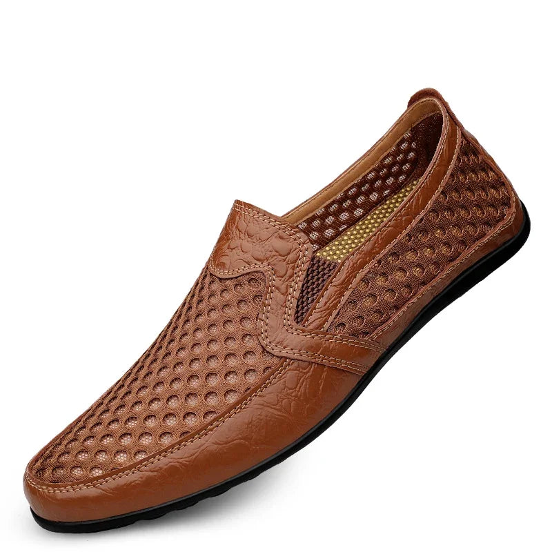 Leather Men Shoes Casual 2025 Men Loafers Moccasins Summer Breathable Slip on Boat Shoes Brand Driving Shoes Plus Size 38-47