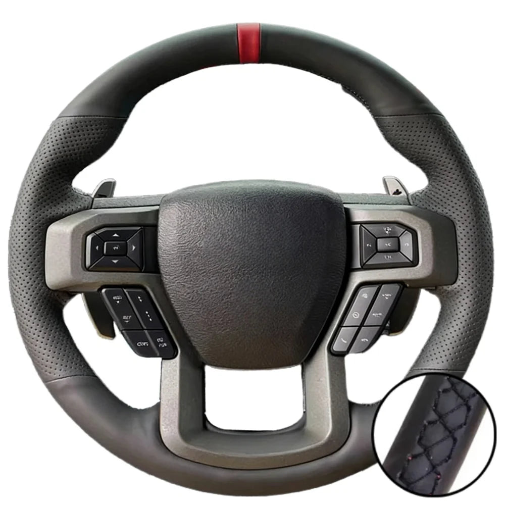 Hand Stitched Microfiber Leather King Ranch Lariat Platinum XL XLT 2015-2017 Volant Steering Wheel Cover For Ford F-150