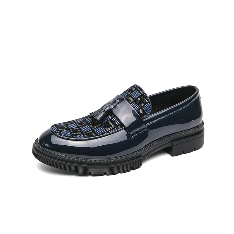 Trend Leather Shoes Men's Patent Leather Tasseled Loafers Business Dress Wedding Casual Shoes Non-slip Thick Soled Shoes 38-46