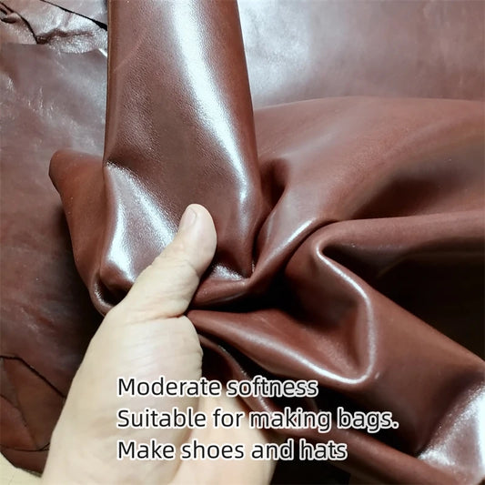 0.7/1.2mm Red-Brown Oil-Wax Sheepskin. Top-Grain Leather. Real Leather Fabric. DIY For Shoes.Bags By Hand. The Entire Sheepskin