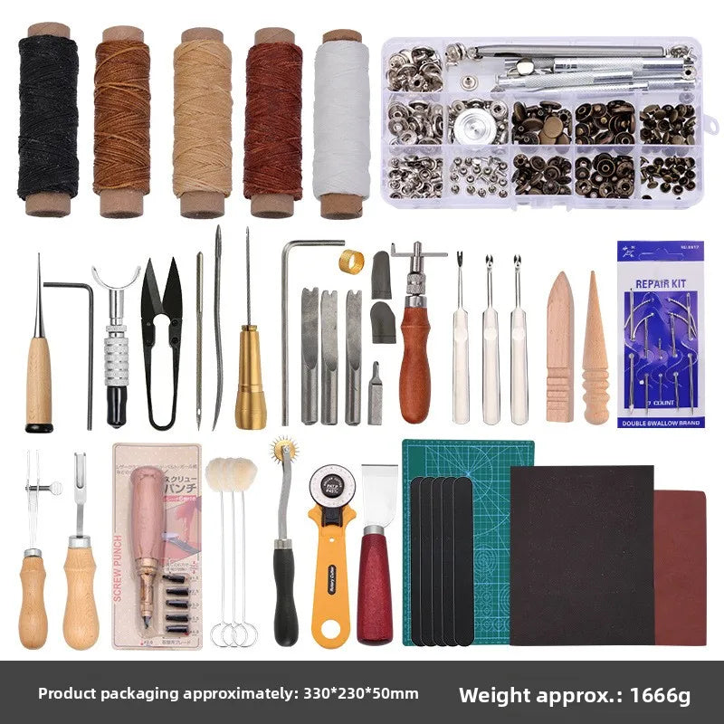 Leather Working Tools Practical Leather Craft Kit with Waxed Thread Groover Awl Stitching Punch Hole for Beginner or Adults Gift
