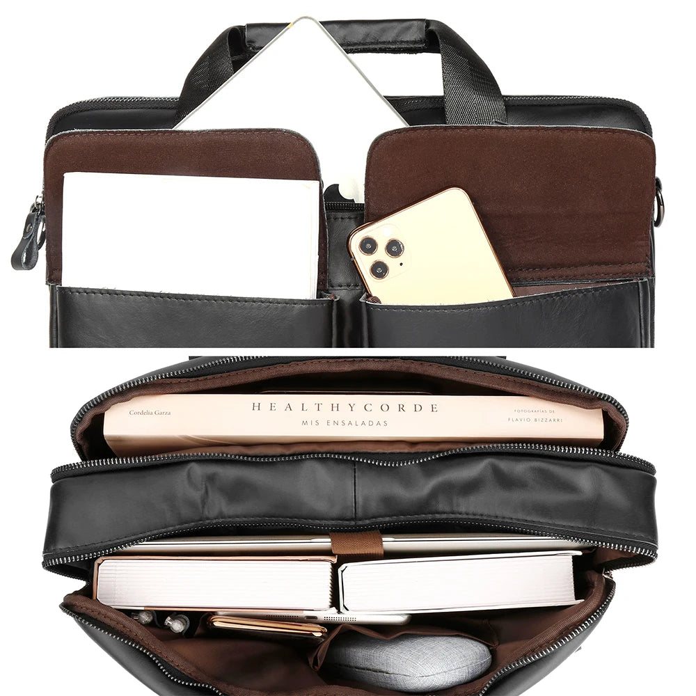 JOYIR Genuine Leather Men's Briefcases 15.6" Laptop Bag Office Bags for Men Document Business Shoulder Messenger Bag  Handbag